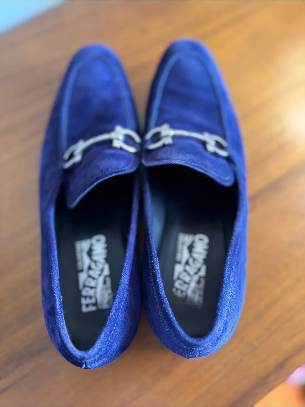 Salvatore Ferragamo Blue Suede Gancini Bit Loafers - Size 9 D